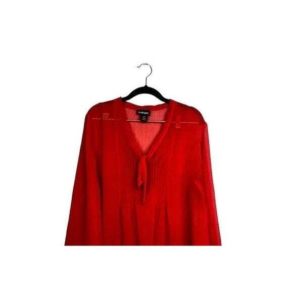 Lane Bryant Sheer Long Sleeve Flowy Lightweight Tie Neck Blouse 18 20 Red #2965 - Picture 2 of 15